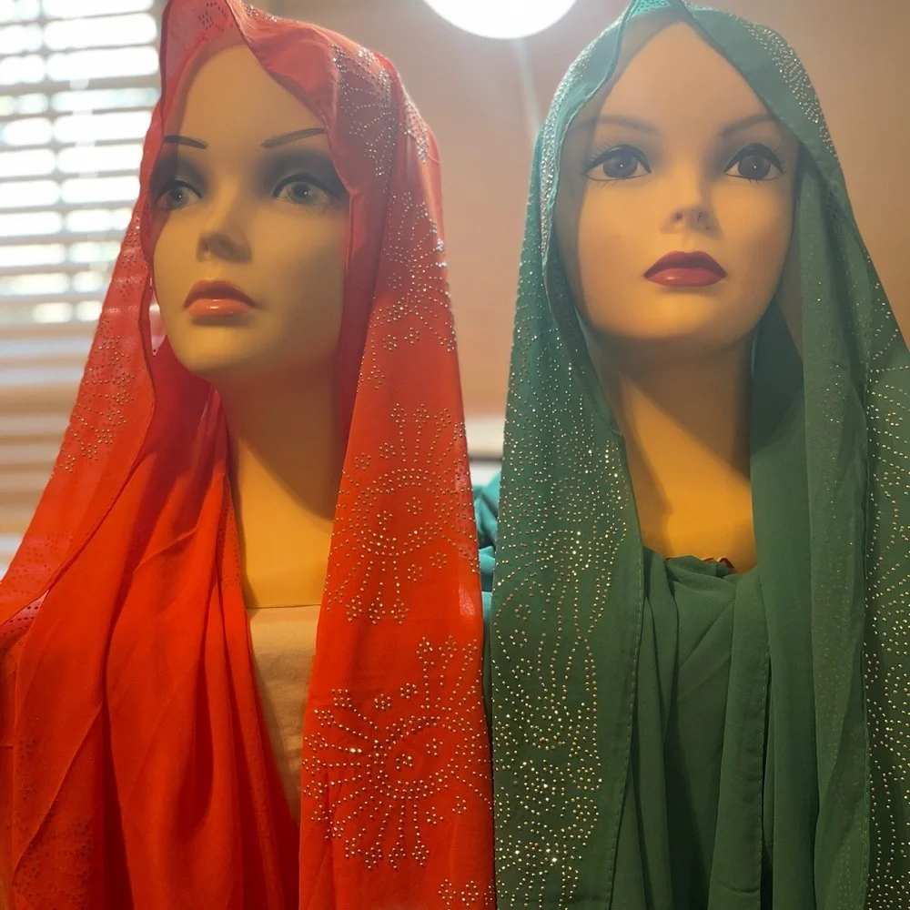 Orange and light green Romantic chiffon scarf with Rhinestone Shawl - Picture 12 of 16